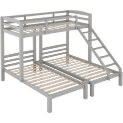 Bunk Bed Triple Sleeper With Side Ladder For Children And Teens, 90x190cm,90x200cm, Grey -Fatboy Sales Store 91310519 3