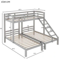 Bunk Bed Triple Sleeper With Side Ladder For Children And Teens, 90x190cm,90x200cm, Grey -Fatboy Sales Store 91310519 5