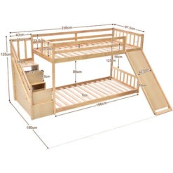 Bunk Bed With Stairs And Slide, Solid Pine Wood Frame, Children Bed With Drawers In The Steps,90x190cm, Natural -Fatboy Sales Store 91340170 5