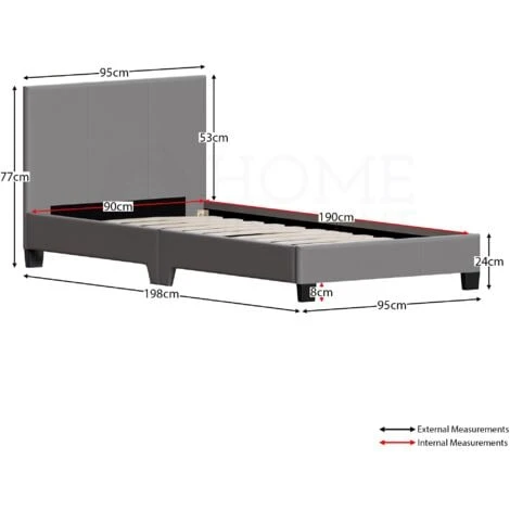 Lisbon 3ft Single Faux Leather Bed Frame, Grey, 190 X 90 Cm 4 Lisbon 3ft Single Faux Leather Bed Frame, Grey, 190 X 90 Cm - Image 2