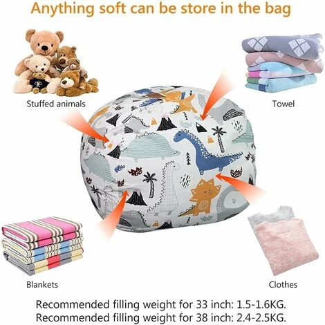 Kids Stuffed Animal Storage Bean Bag Chair Cover, Canvas Stripe Kids Toy Organizer Zipper Pouf (Dinosaur, 38) 6 Kids Stuffed Animal Storage Bean Bag Chair Cover, Canvas Stripe Kids Toy Organizer Zipper Pouf (Dinosaur, 38) - Image 4