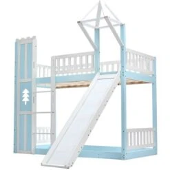 Bunk Bed With Slide, 3ft Children's Bed, House Bed, Solid Pine Wood Frame, Blue (90x190cm) -Fatboy Sales Store 93373665 3
