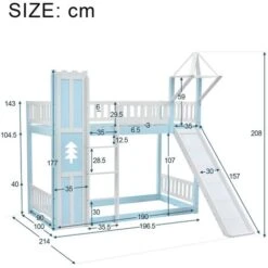 Bunk Bed With Slide, 3ft Children's Bed, House Bed, Solid Pine Wood Frame, Blue (90x190cm) -Fatboy Sales Store 93373665 5