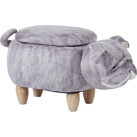 Modern Velvet Stool Solid Wood Legs Animal Footrest With Storage Grey Pug 3 Modern Velvet Stool Solid Wood Legs Animal Footrest With Storage Grey Pug