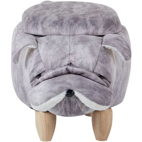 Modern Velvet Stool Solid Wood Legs Animal Footrest With Storage Grey Pug 6 Modern Velvet Stool Solid Wood Legs Animal Footrest With Storage Grey Pug - Image 4