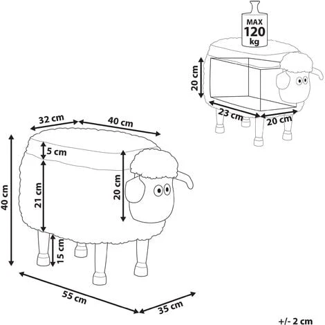 Kids Animal Stool Faux Fur Pouffe With Storage Wooden Legs Playroom White Sheep 5 Kids Animal Stool Faux Fur Pouffe With Storage Wooden Legs Playroom White Sheep - Image 3