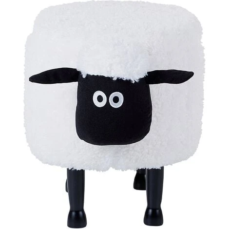 Kids Animal Stool Faux Fur Pouffe With Storage Wooden Legs Playroom White Sheep 6 Kids Animal Stool Faux Fur Pouffe With Storage Wooden Legs Playroom White Sheep - Image 4