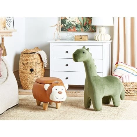 Modern Velvet Stool Solid Wood Legs Animal Footrest Green Brontosaur 4 Modern Velvet Stool Solid Wood Legs Animal Footrest Green Brontosaur - Image 2
