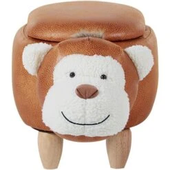 Modern Faux Leather Stool Distressed Solid Wood Animal Brown Monkey -Fatboy Sales Store 93990087 4