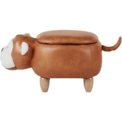 Modern Faux Leather Stool Distressed Solid Wood Animal Brown Monkey -Fatboy Sales Store 93990087 5