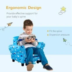 HOMCOM Cute Cloud Star Child Armchair Seat Wood Frame W/ Footrest Padding Blue -Fatboy Sales Store 95428491 4