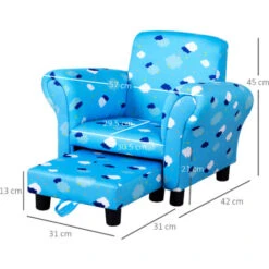 HOMCOM Cute Cloud Star Child Armchair Seat Wood Frame W/ Footrest Padding Blue -Fatboy Sales Store 95428491 5