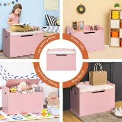 2-in-1 Modern Flip-top Storage Chest Wooden Storage Organizer Bench Toy Box Unit -Fatboy Sales Store 95946257 5