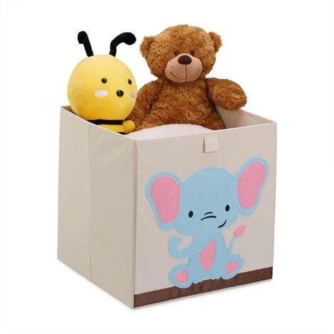 Relaxdays Toy Box, Children, Elephant Symbol, HxWxD: 33 X 33 X 33 Cm, Clothes, Tidy, Foldup, Storage, Chest, Beige/Blue 3 Relaxdays Toy Box, Children, Elephant Symbol, HxWxD: 33 X 33 X 33 Cm, Clothes, Tidy, Foldup, Storage, Chest, Beige/Blue