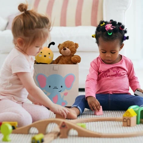 Relaxdays Toy Box, Children, Elephant Symbol, HxWxD: 33 X 33 X 33 Cm, Clothes, Tidy, Foldup, Storage, Chest, Beige/Blue 5 Relaxdays Toy Box, Children, Elephant Symbol, HxWxD: 33 X 33 X 33 Cm, Clothes, Tidy, Foldup, Storage, Chest, Beige/Blue - Image 3