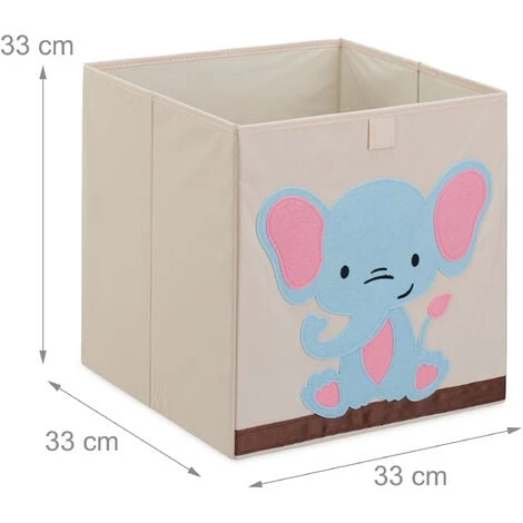 Relaxdays Toy Box, Children, Elephant Symbol, HxWxD: 33 X 33 X 33 Cm, Clothes, Tidy, Foldup, Storage, Chest, Beige/Blue 6 Relaxdays Toy Box, Children, Elephant Symbol, HxWxD: 33 X 33 X 33 Cm, Clothes, Tidy, Foldup, Storage, Chest, Beige/Blue - Image 4