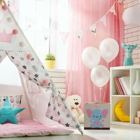 Relaxdays Toy Box, Children, Elephant Symbol, HxWxD: 33 X 33 X 33 Cm, Clothes, Tidy, Foldup, Storage, Chest, Beige/Blue 7 Relaxdays Toy Box, Children, Elephant Symbol, HxWxD: 33 X 33 X 33 Cm, Clothes, Tidy, Foldup, Storage, Chest, Beige/Blue - Image 5