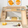 Children's Cabin Bed Frame With Slide & Ladder, Bunk Bed For Kids With Ladder And Slide (Natural, 190x90cm) -Fatboy Sales Store 98474660 1