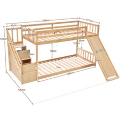 Children's Cabin Bed Frame With Slide & Ladder, Bunk Bed For Kids With Ladder And Slide (Natural, 190x90cm) -Fatboy Sales Store 98474660 5