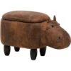 Modern Faux Leather Stool Brown Upholstery Storage Solid Wood Animal Hippo -Fatboy Sales Store 9954355 1