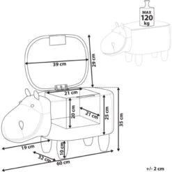 Modern Faux Leather Stool Brown Upholstery Storage Solid Wood Animal Hippo -Fatboy Sales Store 9954355 3