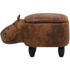Modern Faux Leather Stool Brown Upholstery Storage Solid Wood Animal Hippo -Fatboy Sales Store 9954355 4