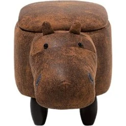 Modern Faux Leather Stool Brown Upholstery Storage Solid Wood Animal Hippo -Fatboy Sales Store 9954355 5