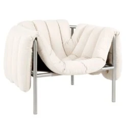 Hem Puffy Lounge Chair, Natural - Stainless Steel