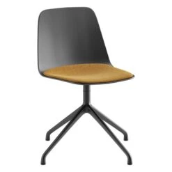 Viccarbe Maarten Chair, Pyramid Swivel Base, Black - Brown Seat Cushion