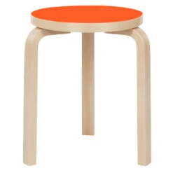 Artek Aalto Stool 60, Orange Linoleum - Birch
