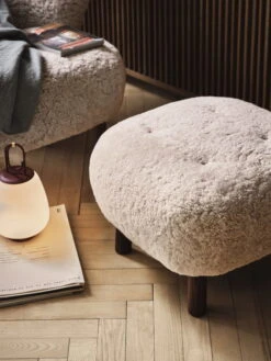 &Tradition Little Petra ATD1 Pouf, Moonlight Sheepskin - Walnut -Fatboy Sales Store ATD Retail 2020 Little Petra VB1 Pouf ATD1 Lucca SC51 Woolen Blanket SC34