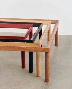 HAY Kofi Table 60 X 60 Cm, Barn Red Lacquered Oak - Grey Glass -Fatboy Sales Store Kofi frame