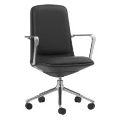 Normann Copenhagen Off Chair With 5 Wheels, Armrests, Alu. - Black Leather Ultra