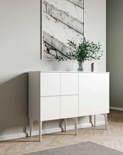 Lundia Fuuga Sideboard, 128 Cm, White - White -Fatboy Sales Store Scene 01 Lundia Fuuga sideboard twopart 4doors1door 128x92x3428white legs29 02