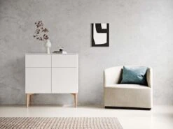 Lundia Fuuga Sideboard, 96 Cm, White - Oak -Fatboy Sales Store Scene 02 Lundia Fuuga sideboard doorsanddrawers bendoak 96x100x48 01